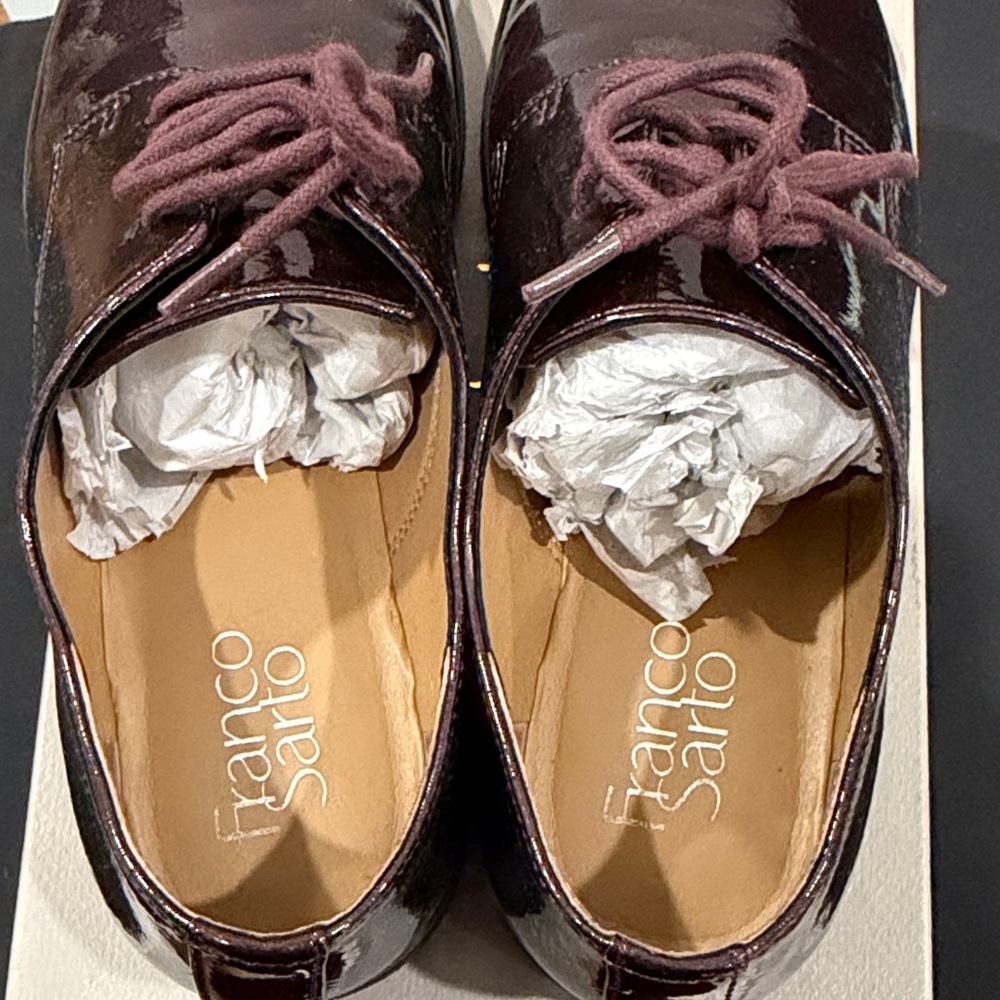 Franco Sarto Corey Women's Burgundy Patent Leather Lace-Up Flats - Picture 3 of 5